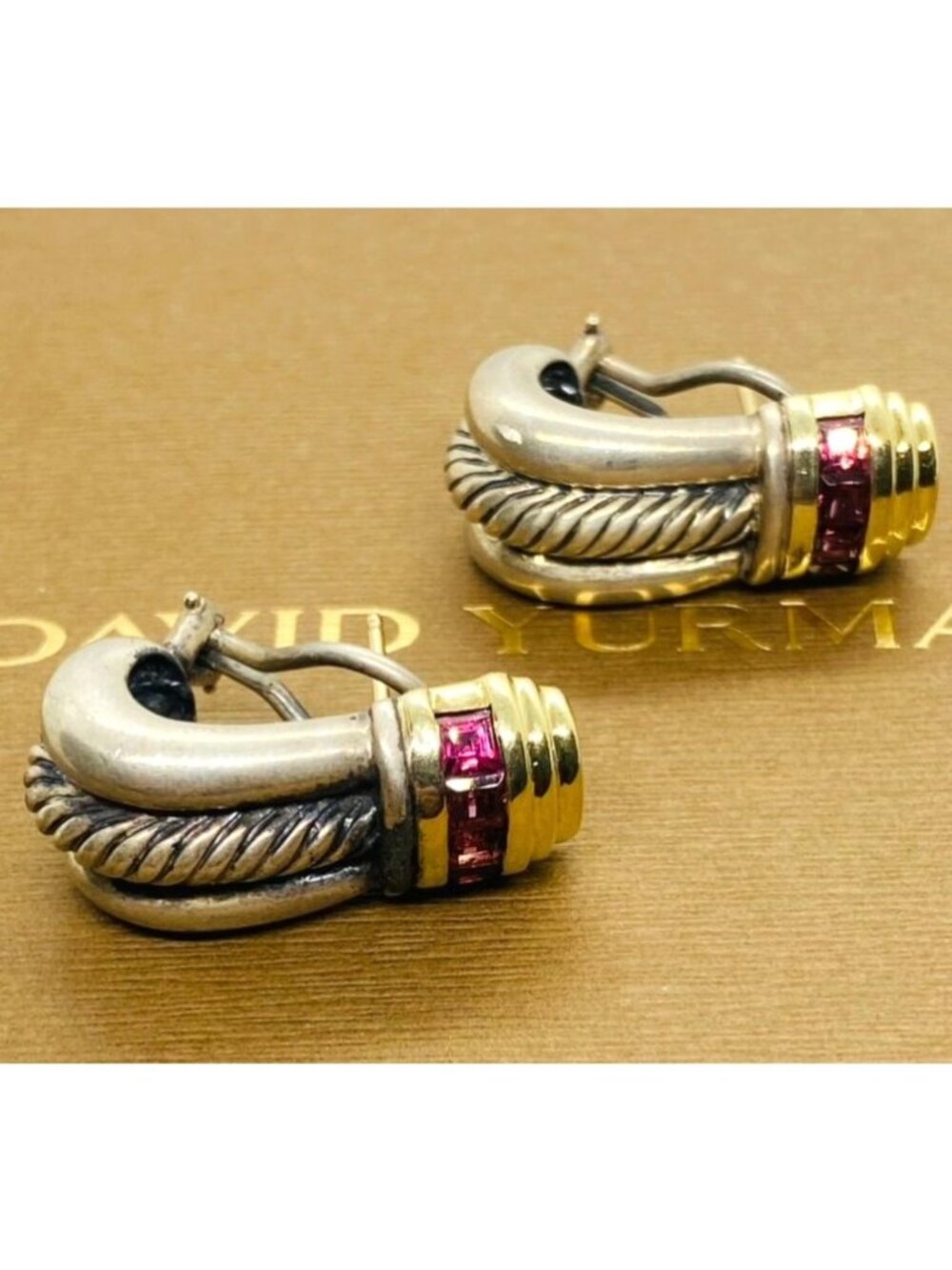 David Yurman Sterling Silver 925 585 14K Earrings Pink Stone